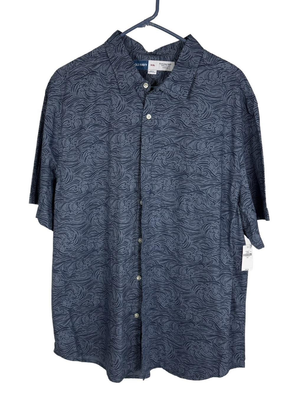 Old Navy Men's Blue Wave-Print Short Sleeve Button-Down Shirt Men’s XXL NWT